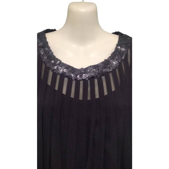 Theory Silk Long Sleeve Babydoll Dress, Sequin Neck, Sheer Sleeves, Blk, Sz 10 - Picture 2 of 7